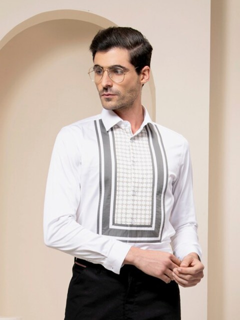 

ABKASA Men White Sharp Slim Fit Casual Shirt