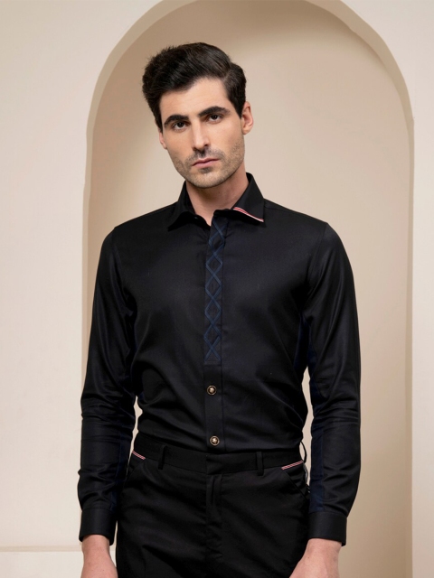 

ABKASA Men Black Sharp Slim Fit Casual Shirt