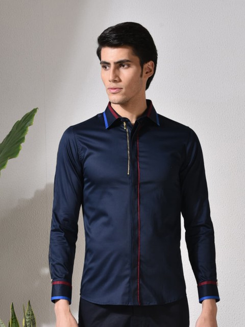 

ABKASA Men Navy Blue Sharp Slim Fit Casual Shirt