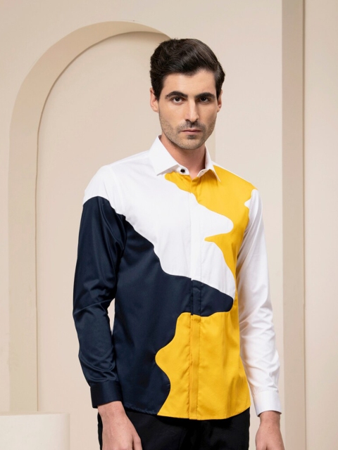 

ABKASA Men Navy Blue Sharp Slim Fit Colourblocked Casual Shirt