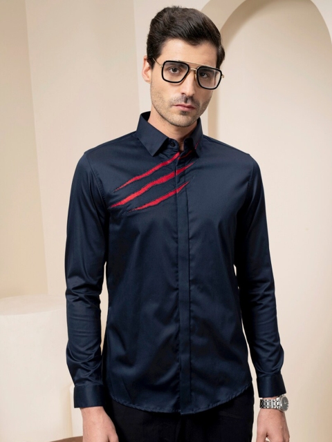 

ABKASA Men Navy Blue Sharp Slim Fit Casual Shirt