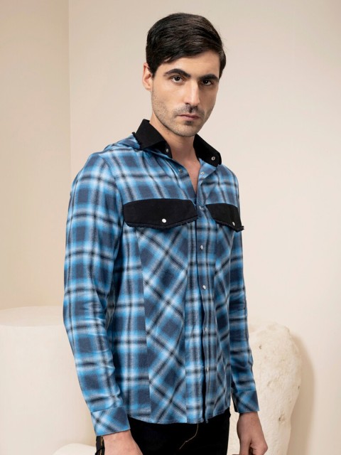 

ABKASA Men Blue Sharp Slim Fit Tartan Checked Casual Shirt