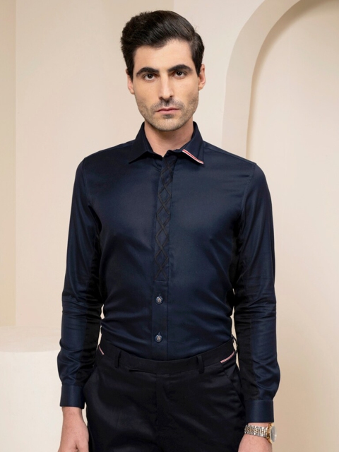 

ABKASA Men Navy Blue Sharp Slim Fit Casual Shirt