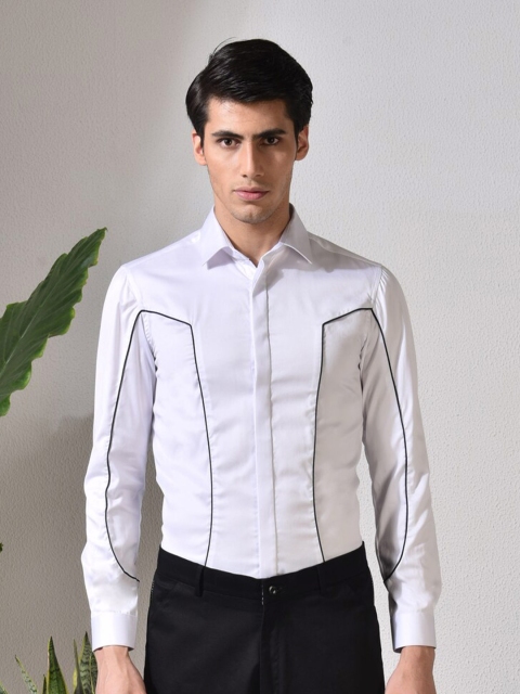 

ABKASA Men White Sharp Slim Fit Casual Shirt