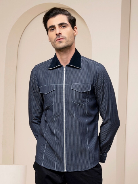 

ABKASA Men Navy Blue Sharp Slim Fit Casual Shirt