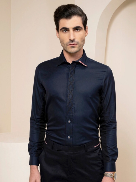 

ABKASA Men Navy Blue Sharp Slim Fit Casual Shirt