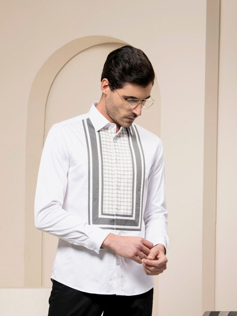 

ABKASA Men White Sharp Slim Fit Casual Shirt