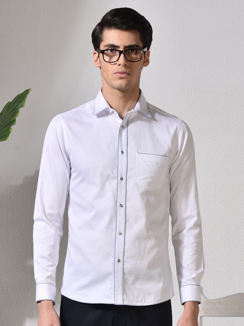 

ABKASA Men White Sharp Slim Fit Casual Shirt