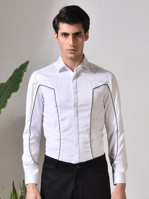 

ABKASA Men White Sharp Slim Fit Casual Shirt