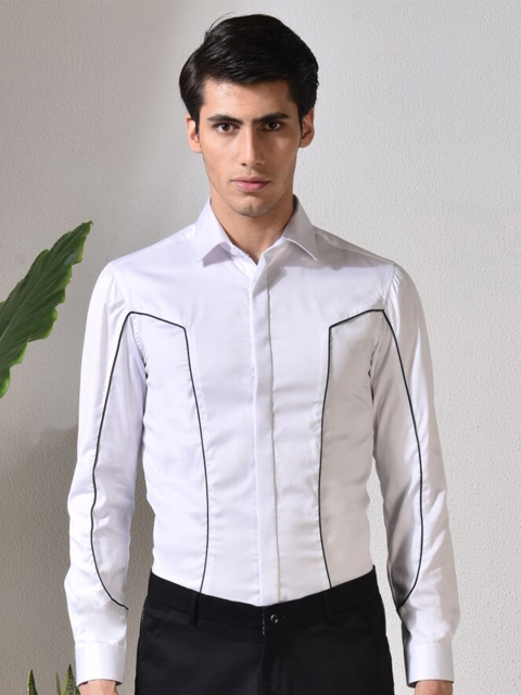 

ABKASA Men White Sharp Slim Fit Casual Shirt