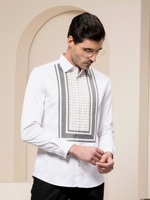 

ABKASA Men White Sharp Slim Fit Casual Shirt