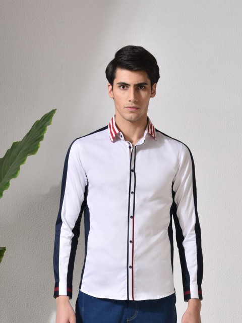 

ABKASA Men White & Blue Sharp Slim Fit Casual Shirt