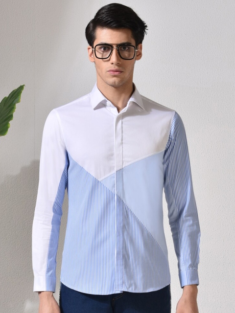 

ABKASA Men Blue & White Sharp Slim Fit Colourblocked Casual Shirt