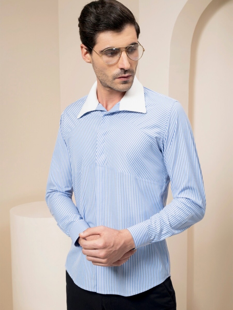 

ABKASA Men Blue Sharp Slim Fit Striped Casual Shirt