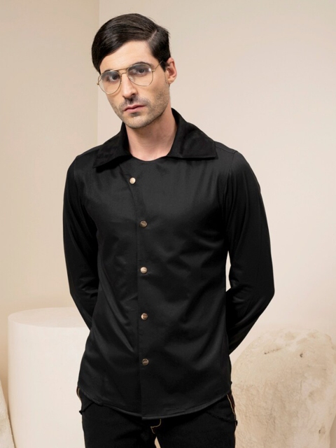 

ABKASA Men Black Sharp Slim Fit Casual Shirt