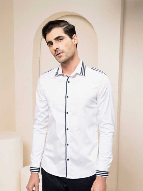 

ABKASA Men White Sharp Slim Fit Casual Shirt