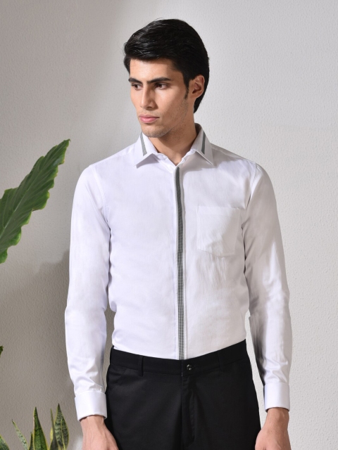 

ABKASA Men White Sharp Slim Fit Casual Shirt