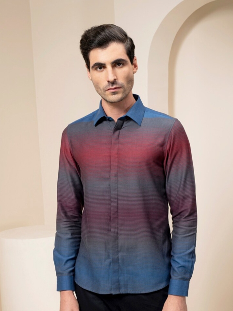 

ABKASA Men Multicoloured Sharp Slim Fit Horizontal Stripes Casual Shirt, Multi