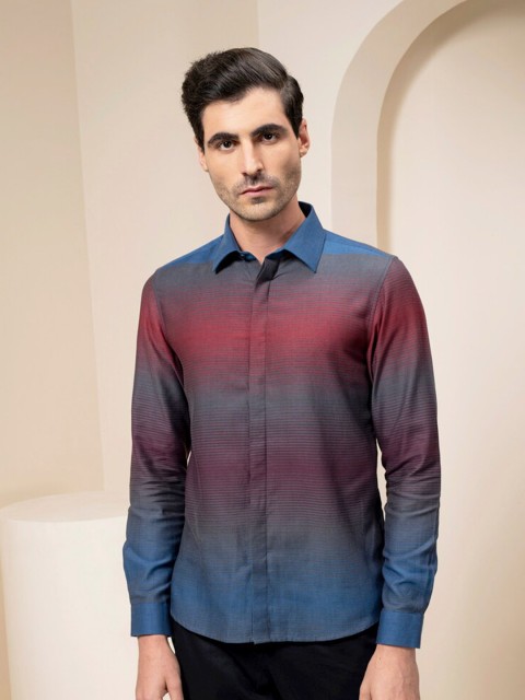 

ABKASA Men Multicoloured Sharp Slim Fit Horizontal Stripes Casual Shirt, Multi