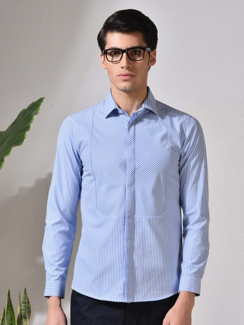 

ABKASA Men Blue Sharp Slim Fit Striped Casual Shirt