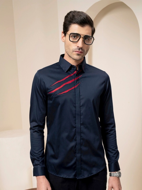 

ABKASA Men Navy Blue Sharp Slim Fit Casual Shirt