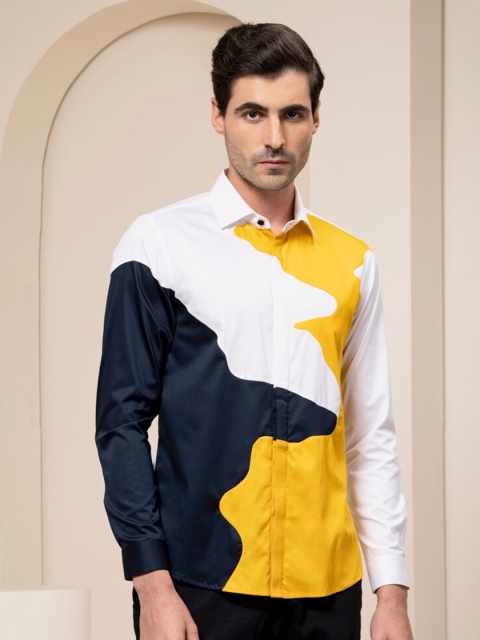 

ABKASA Men Multicoloured Sharp Slim Fit Colourblocked Casual Shirt, Multi
