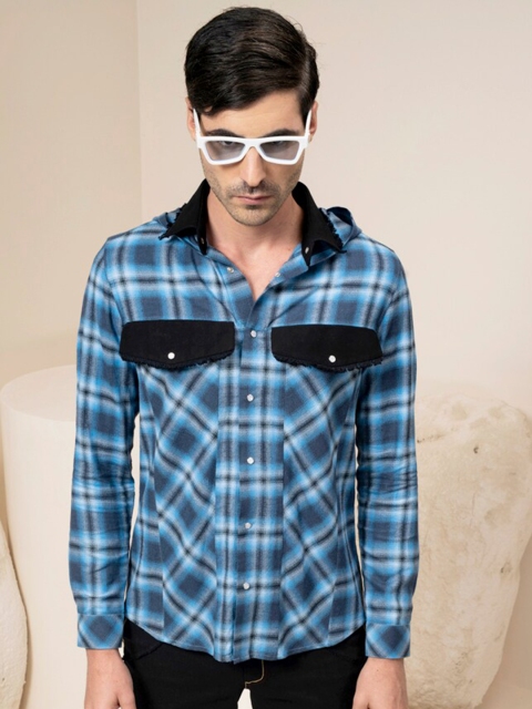 

ABKASA Men Blue Sharp Slim Fit Tartan Checks Casual Shirt