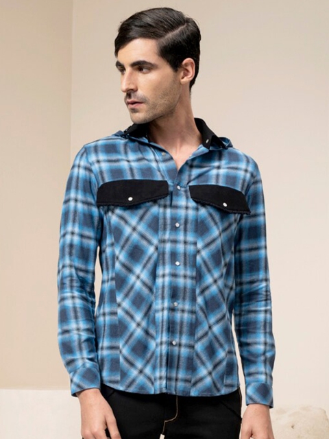 

ABKASA Men Blue Sharp Slim Fit Tartan Checks Casual Shirt