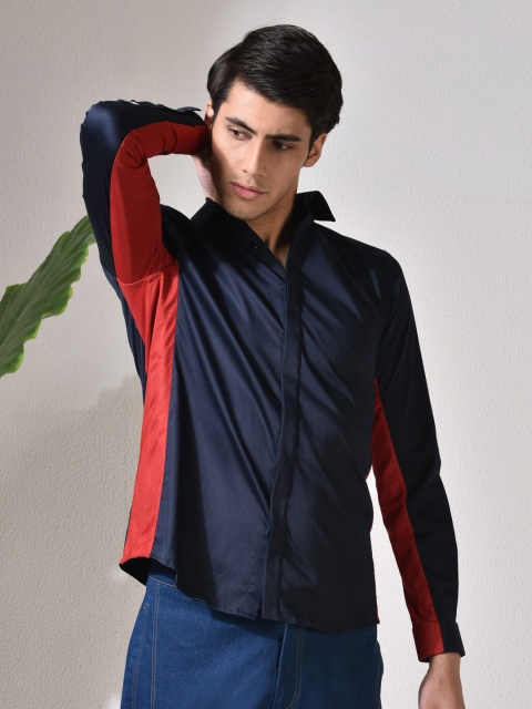 

ABKASA Men Navy Blue Sharp Slim Fit Casual Shirt