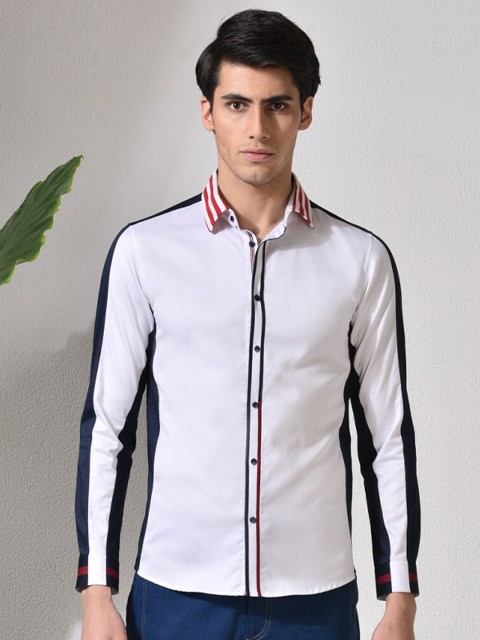 

ABKASA Men White & Blue Sharp Slim Fit Casual Shirt