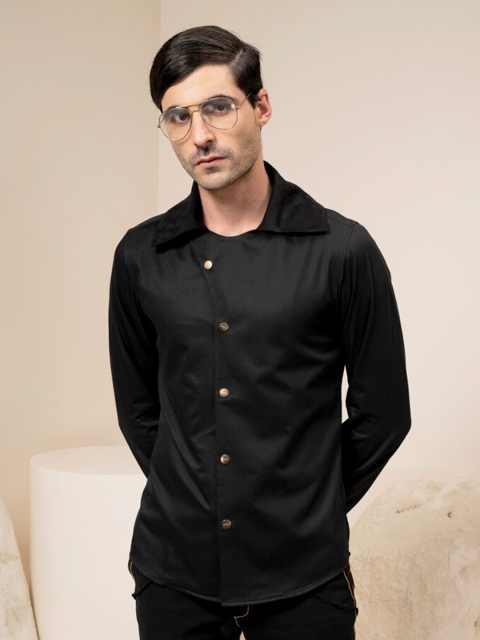 

ABKASA Men Black Sharp Slim Fit Casual Shirt