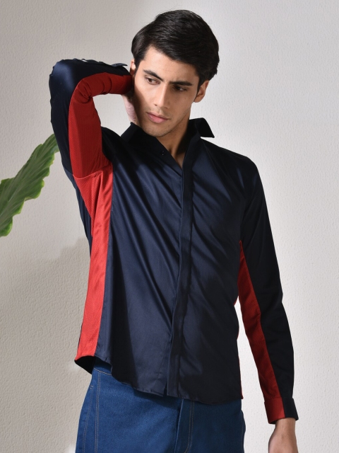 

ABKASA Men Navy Blue Sharp Slim Fit Casual Shirt