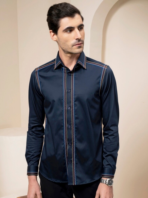 

ABKASA Men Navy Blue Sharp Slim Fit Casual Shirt