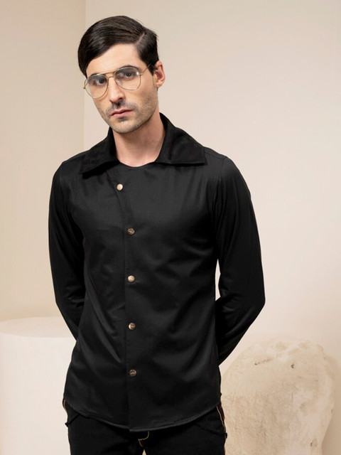 

ABKASA Men Black Sharp Slim Fit Casual Shirt