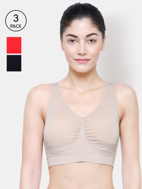 

FashionRack Pack of 3 Black & Red Work Out Bra - Lightly Padded