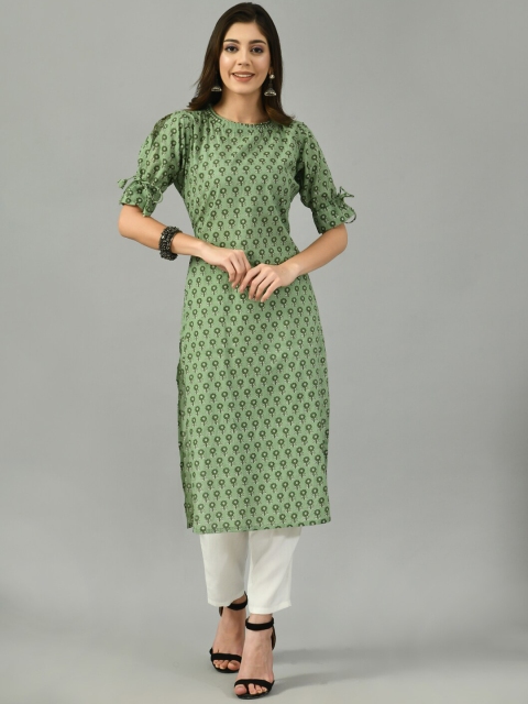 

DesiNoor com Women Green & iceberg green Floral Printed Kurta