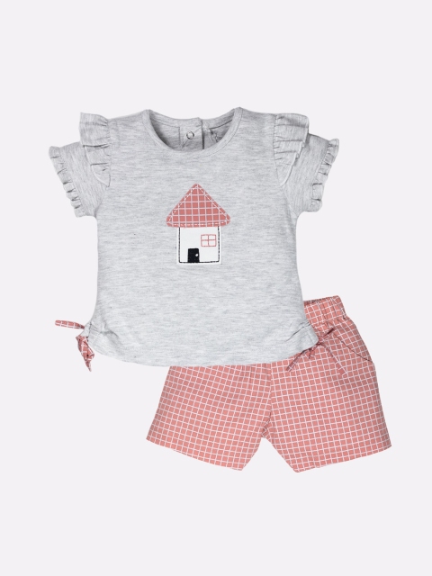 

BABY GO Boys Grey & Red Printed Pure Cotton Top with Shorts