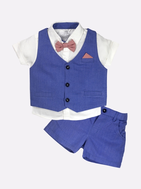 

BABY GO Boys Blue & White Pure Cotton Shirt with Shorts