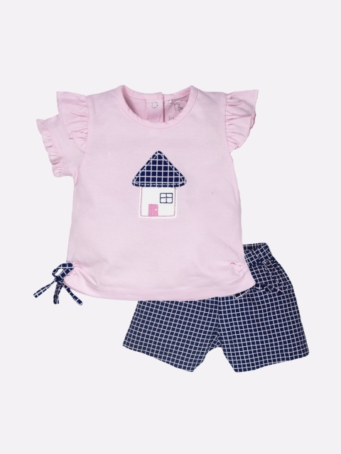 

BABY GO Boys Pink & Blue Printed Cotton Clothing Set