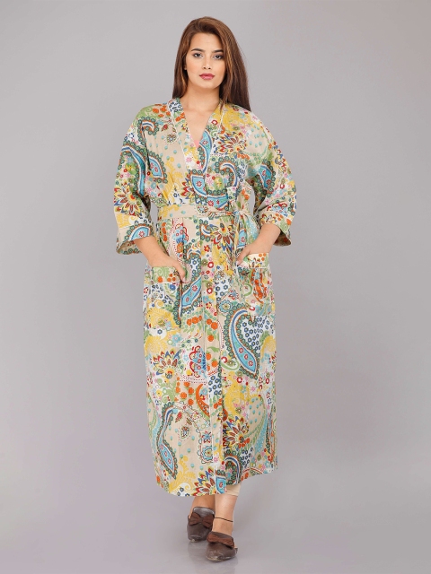 

SHOOLIN Cream-Coloured Printed Maxi Nightdress