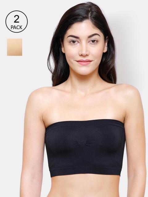 

FashionRack Beige & Black Lightly Padded Tube Style Bandeau Bra Pack Of 2