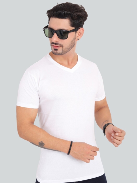 

Trends Tower Men White V-Neck Cotton T-shirt