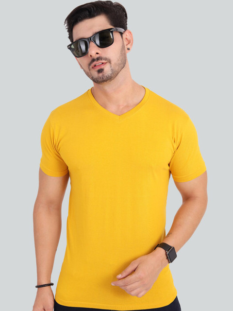 

Trends Tower Men Mustard Yellow V-Neck Cotton T-shirt