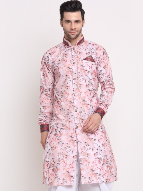 

Benstoke Men Pink Floral Printed Kurta