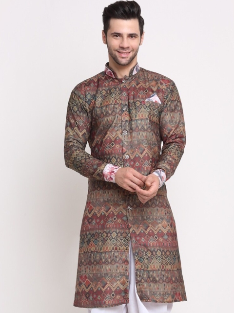 

Benstoke Men Multicoloured & cognac Pathani Kurta, Multi