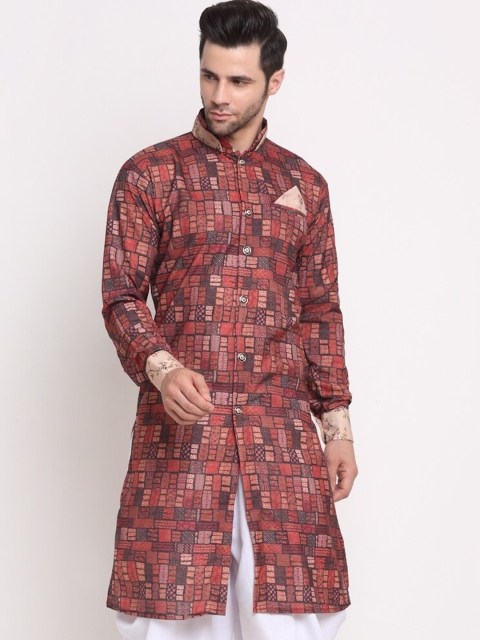 

Benstoke Men Brown Cotton Mandarin Collar Dyed Kurta