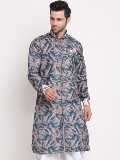 

Benstoke Men Blue & Grey Printed Cotton Kurta