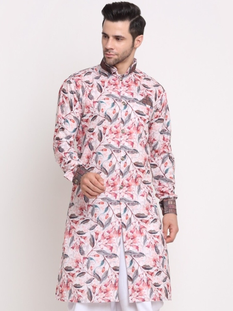 

Benstoke Men Pink Floral Printed Kurta