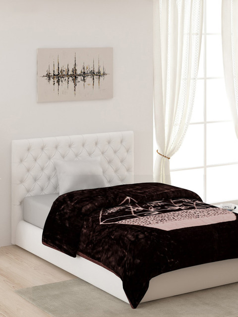 

Monte Carlo Brown & Cream-Coloured Floral AC Room 600 GSM Single Bed Blanket