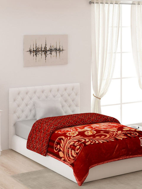 

Monte Carlo Maroon & Yellow Floral AC Room Single Bed Blanket